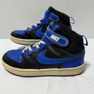 Nike Court Borough Mid 2 Shoes Kids Size 13.5C Game Royal Black Strap CD7783-001